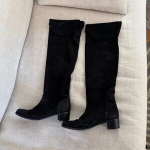 Stuart Weitzman Over the Knee Slouchy Boots - Black Suede